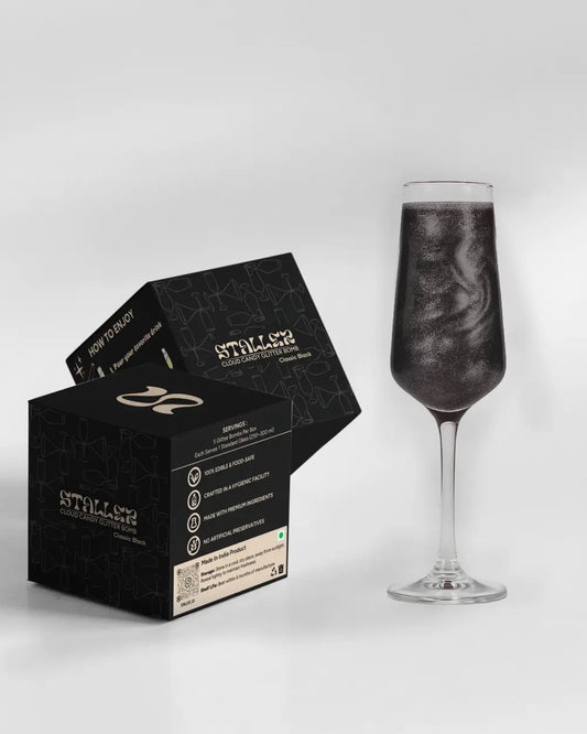 Staller Classic Black cotton candy glitter bomb for luxury cocktails